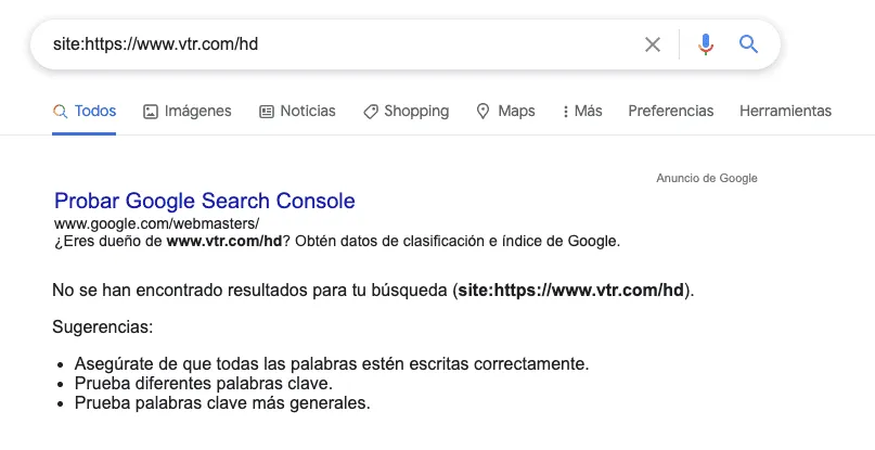 Búsqueda en Google sin resultados